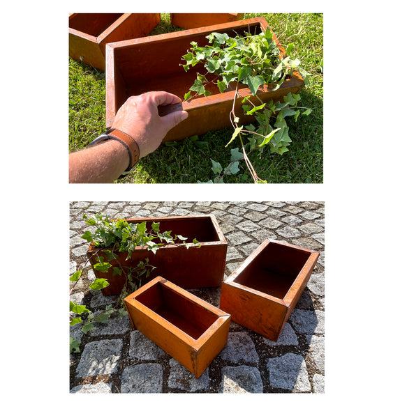 LB H&F 3er Set Blumenkasten Balkonkasten Rost Edelrost - 3 Größen - Pflanzkasten Massiv Metall Rostdeko Gartendeko Pflanzgefäß