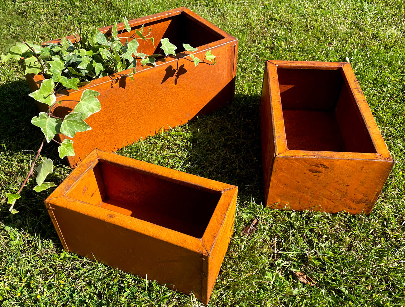 LB H&F 3er Set Blumenkasten Balkonkasten Rost Edelrost - 3 Größen - Pflanzkasten Massiv Metall Rostdeko Gartendeko Pflanzgefäß